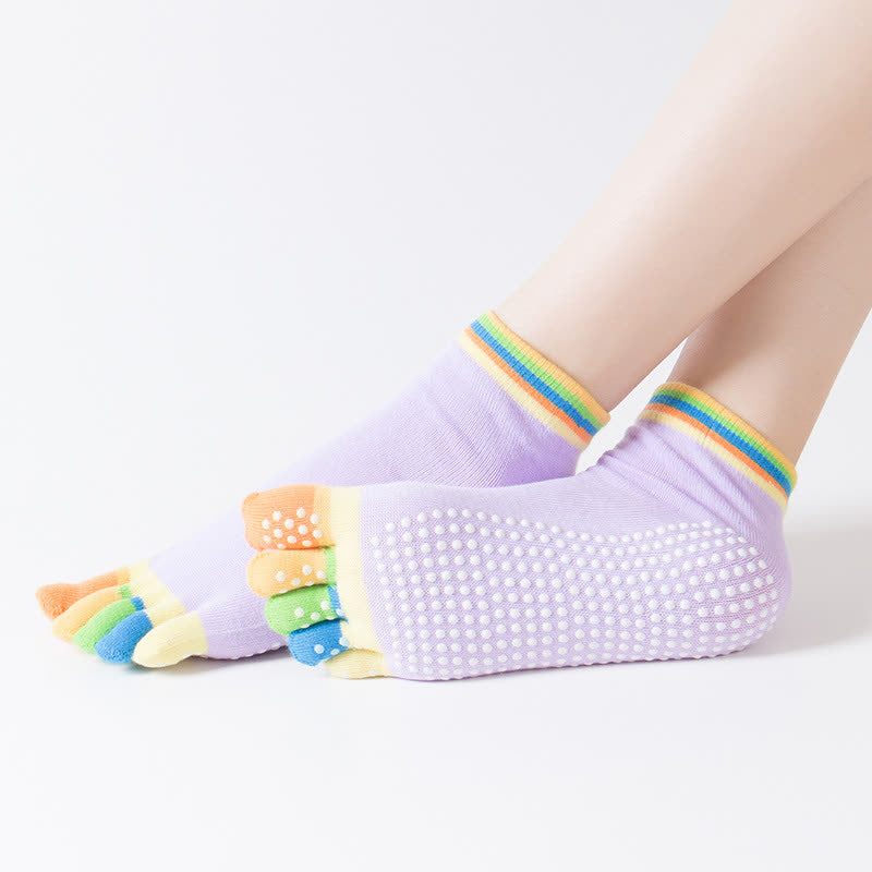 Chaussettes de yoga colorées antidérapantes à cinq orteils (6 paires)