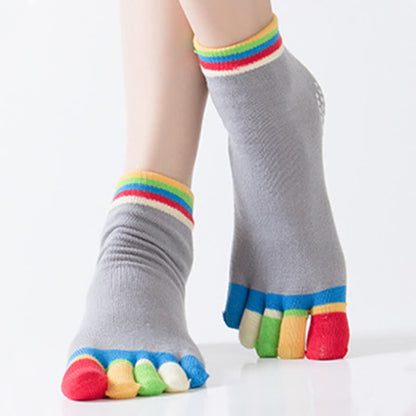 Chaussettes de yoga colorées antidérapantes à cinq orteils (6 paires)