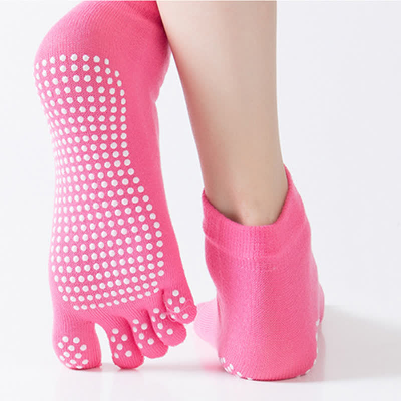 Chaussettes de yoga colorées antidérapantes à cinq orteils (6 paires)