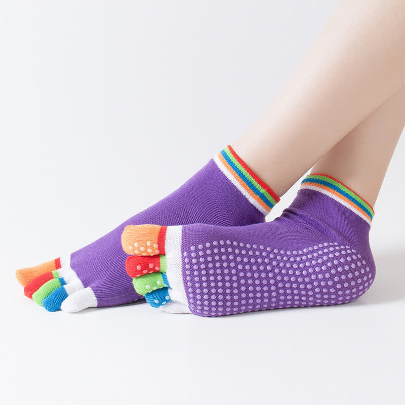 Chaussettes de yoga colorées antidérapantes à cinq orteils (6 paires)