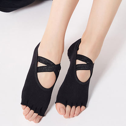 Chaussettes antidérapantes en coton à brides croisées et bout ouvert (6 paires) - image 12