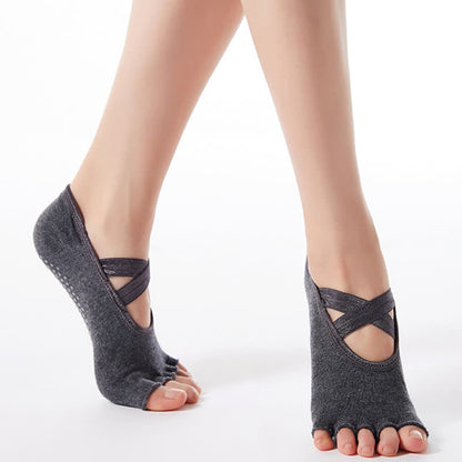 Chaussettes antidérapantes en coton à brides croisées et bout ouvert (6 paires) - Gris foncé - EU35-40 (US4-7) - image 10