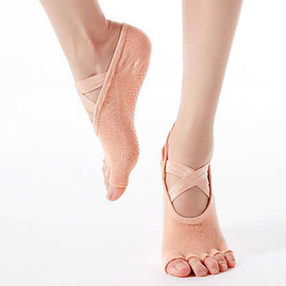 Chaussettes antidérapantes en coton à brides croisées et bout ouvert (6 paires) - image 7