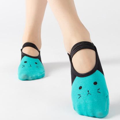 Chaussettes de yoga antidérapantes à motif chat (6 paires)