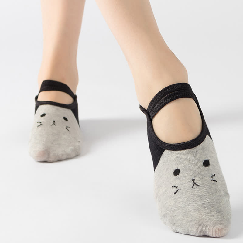 Chaussettes de yoga antidérapantes à motif chat (6 paires)