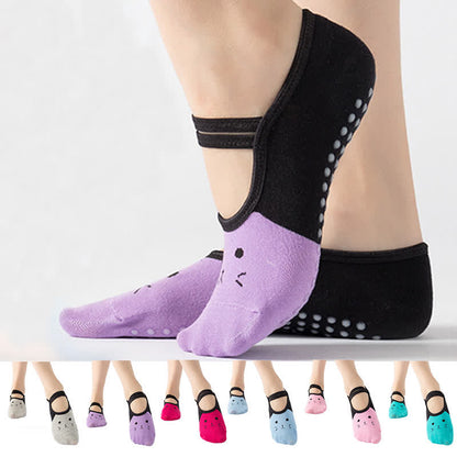 Chaussettes de yoga antidérapantes à motif chat (6 paires)