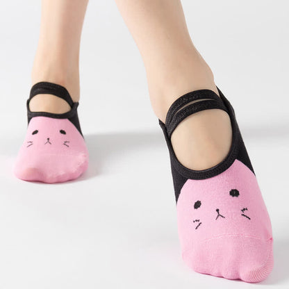 Chaussettes de yoga antidérapantes à motif chat (6 paires)