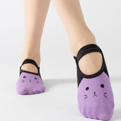 Chaussettes de yoga antidérapantes à motif chat (6 paires)