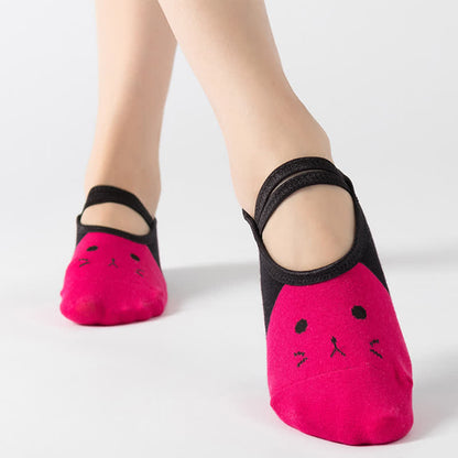 Chaussettes de yoga antidérapantes à motif chat (6 paires)