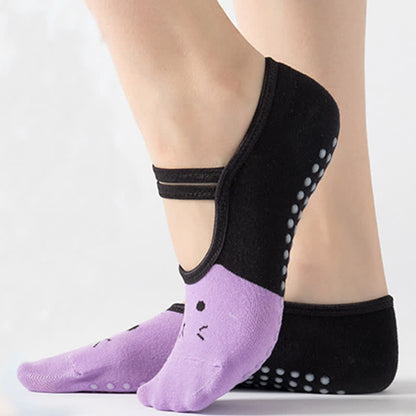 Chaussettes de yoga antidérapantes à motif chat (6 paires)