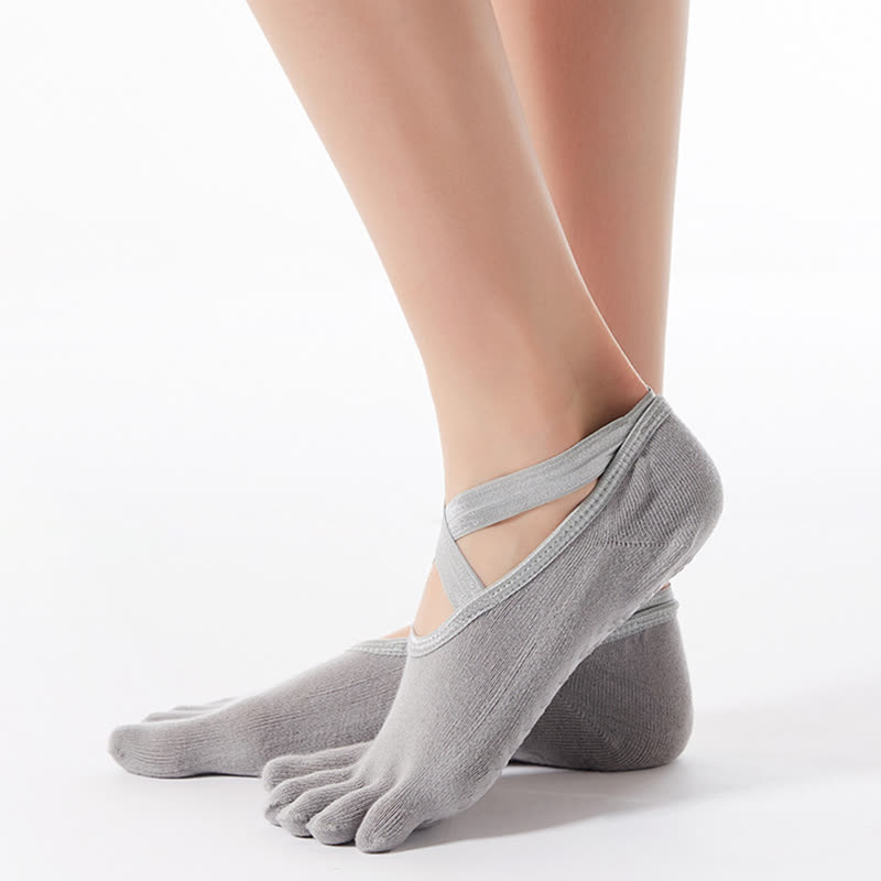 Chaussettes antidérapantes en coton à brides croisées et cinq orteils (4 paires) - Gris - EU35-40 (US4-7) - image 5