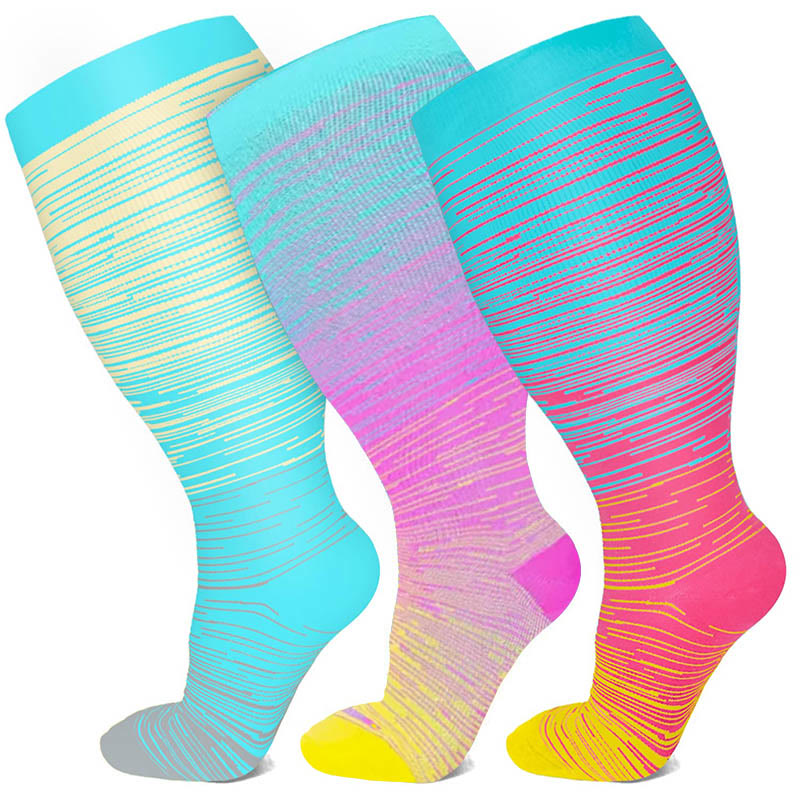 Chaussettes de compression à rayures vives grandes tailles 2XL - 7XL (3 paires) - image 12