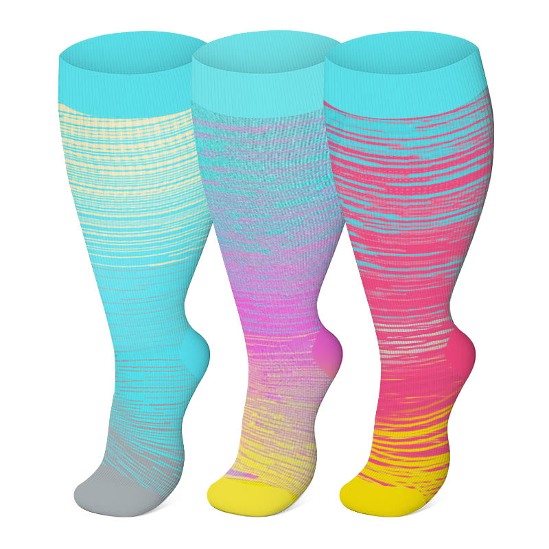 Chaussettes de compression à rayures vives grandes tailles 2XL - 7XL (3 paires) - Multicolore - 7XL - image 5
