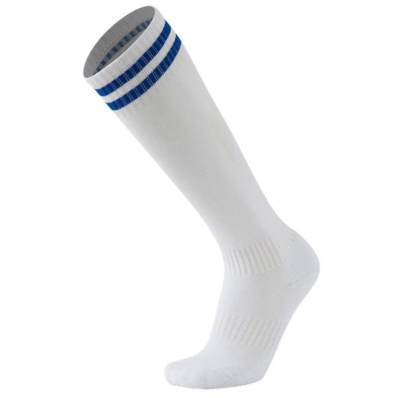 Chaussettes de football respirantes à rayures de couleur unie (5 paires) - Blanc et bleu - EU38-45 (US5-11) - image 13
