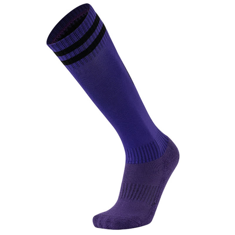 Chaussettes de football respirantes à rayures de couleur unie (5 paires) - Violet - EU38-45 (US5-11) - image 11