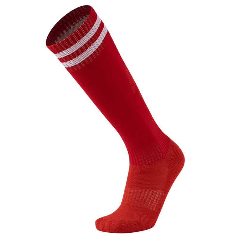 Chaussettes de football respirantes à rayures de couleur unie (5 paires) - Rouge - EU38-45 (US5-11) - image 9
