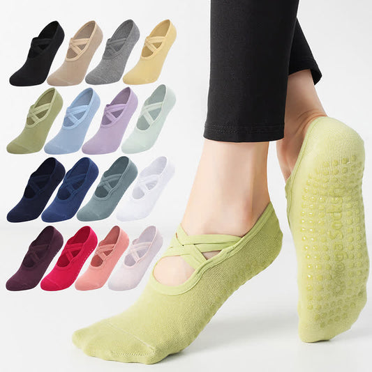 Chaussettes de yoga antidérapantes de couleur unie (5 paires)