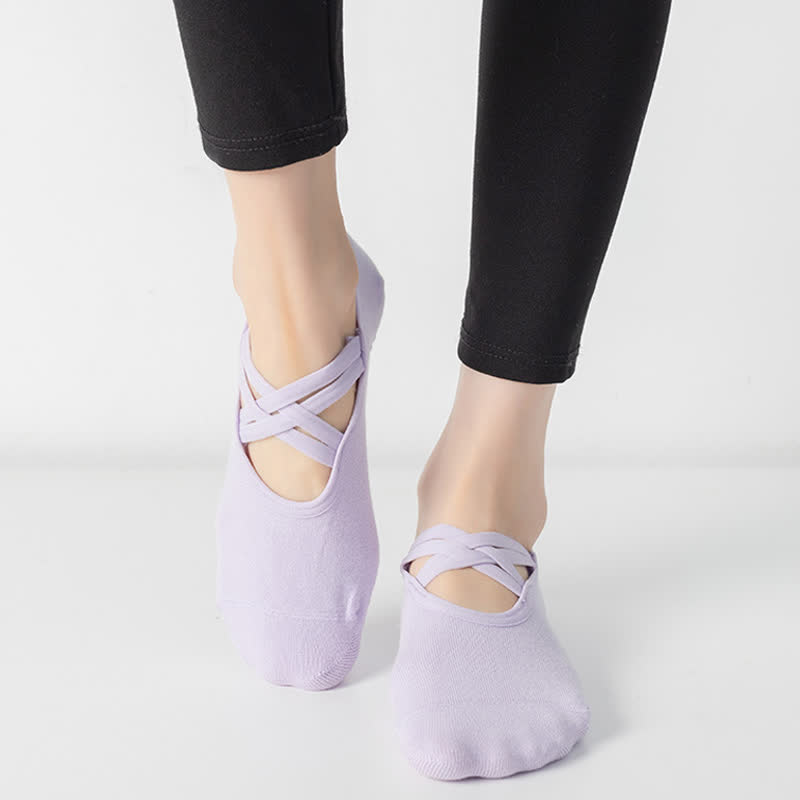 Chaussettes de yoga antidérapantes de couleur unie (5 paires)