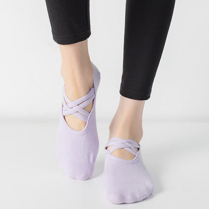 Chaussettes de yoga antidérapantes de couleur unie (5 paires)