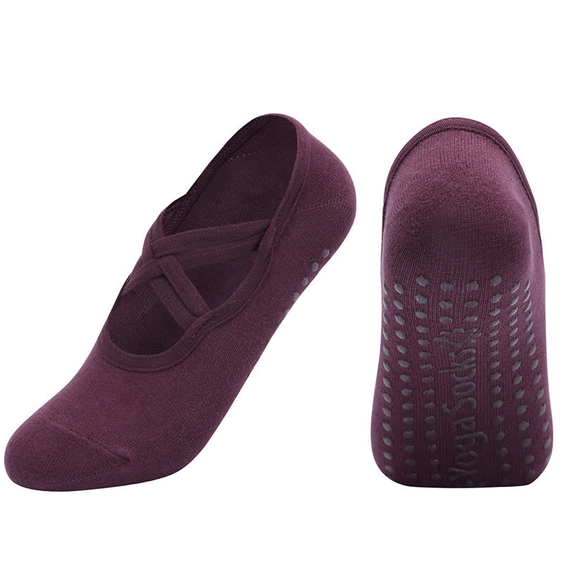 Chaussettes de yoga antidérapantes de couleur unie (5 paires)