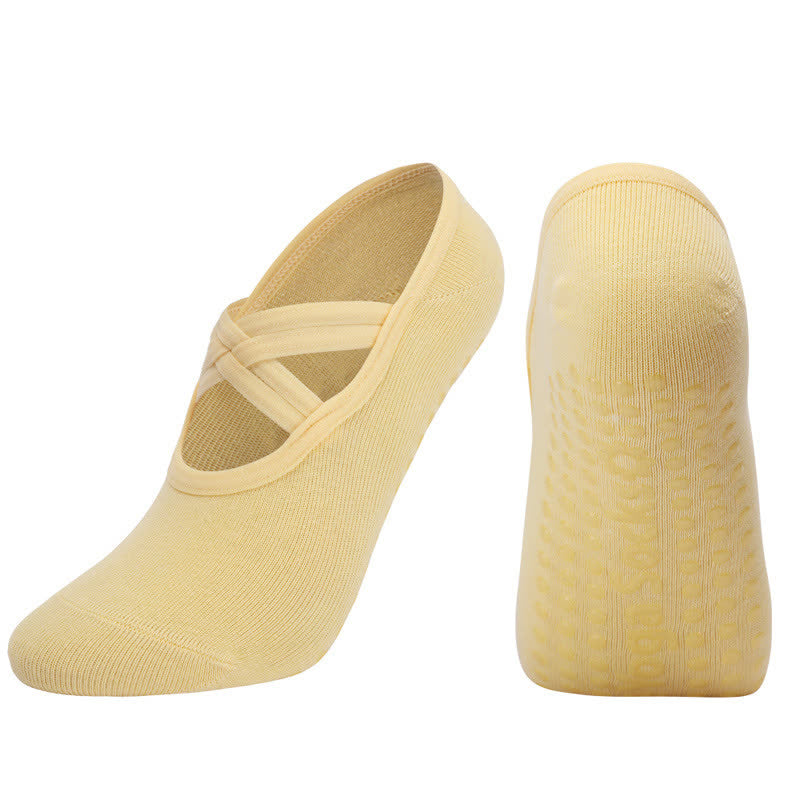 Chaussettes de yoga antidérapantes de couleur unie (5 paires)