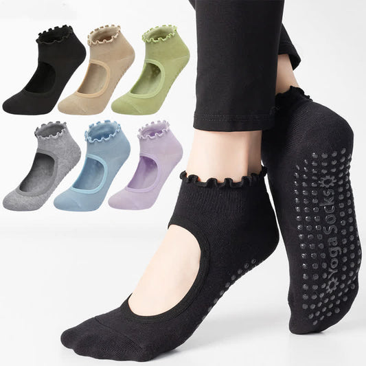 Chaussettes de yoga antidérapantes en coton à cou-de-pied ouvert (6 paires)