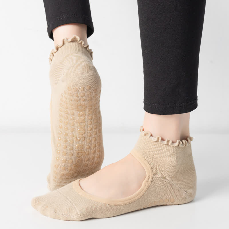 Chaussettes de yoga antidérapantes en coton à cou-de-pied ouvert (6 paires)