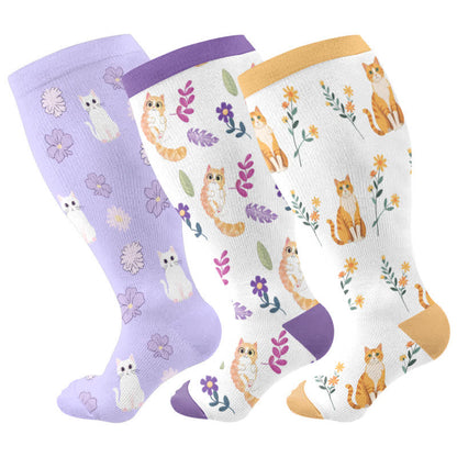 Chaussettes de compression à fleurs et chats grande taille - image 5