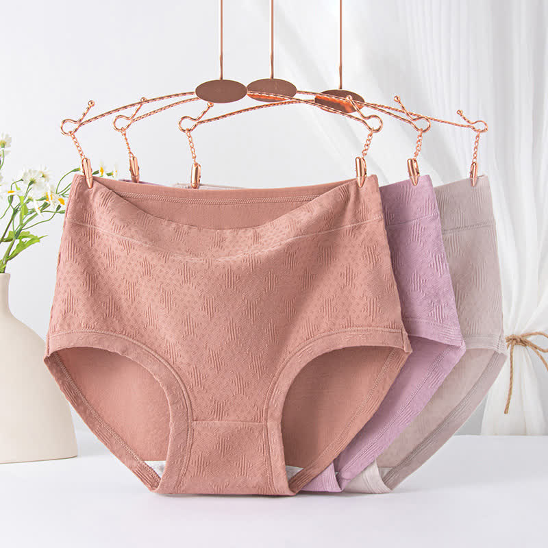 Lot de 3 slips taille haute en coton uni - Beige+Violet+Rose - 6XL - image 1