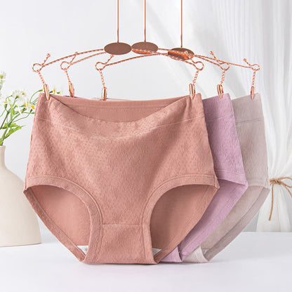 Lot de 3 slips taille haute en coton uni - Beige+Violet+Rose - 6XL - image 1