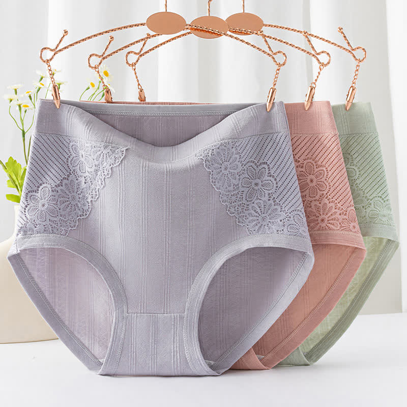 Culottes en dentelle florale en coton (lot de 3) - Rose+Gris+Vert - 6XL - image 1