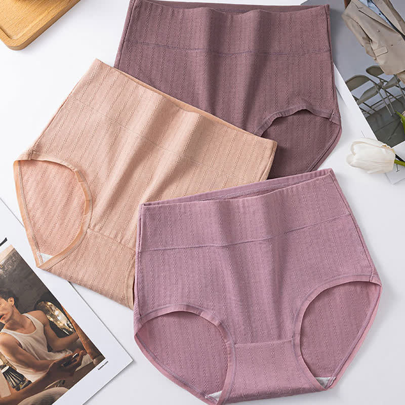 Culotte confortable taille haute en pur coton de couleur unie (lot de 3)