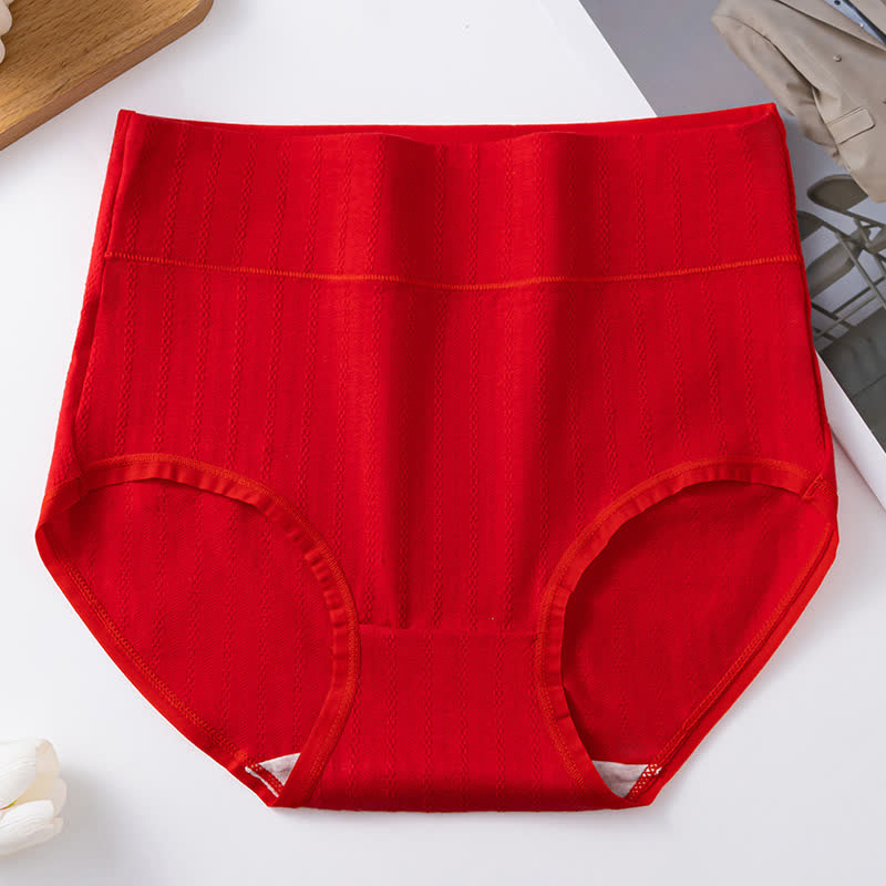 Culotte confortable taille haute en pur coton de couleur unie (lot de 3) - Rouge - 3XL - image 11