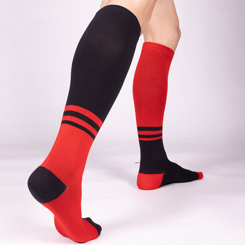 Chaussettes de compression à rayures et blocs de couleurs (4 paires) - Rouge - L/XL - image 2