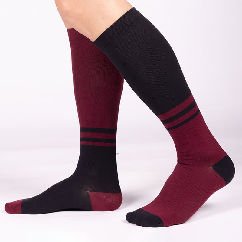 Chaussettes de compression à rayures et blocs de couleurs (4 paires) - Vin - L/XL - image 3