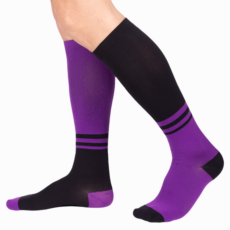 Chaussettes de compression à rayures et blocs de couleurs (4 paires) - Violet - L/XL - image 6