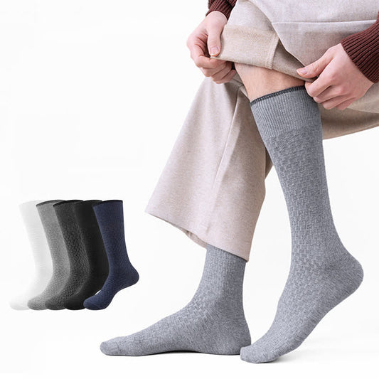 Chaussettes en coton gaufré de couleur unie (5 paires) - image 0