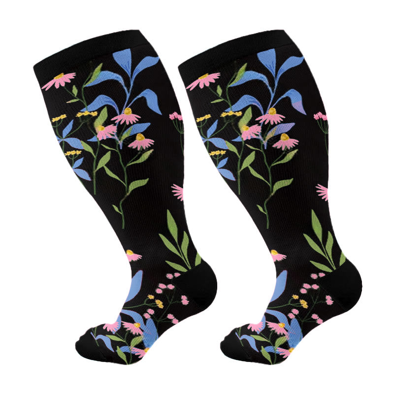 Chaussettes de compression à fleurs peintes grande taille (3 paires) - image 7