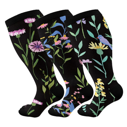 Chaussettes de compression à fleurs peintes grande taille (3 paires) - image 8