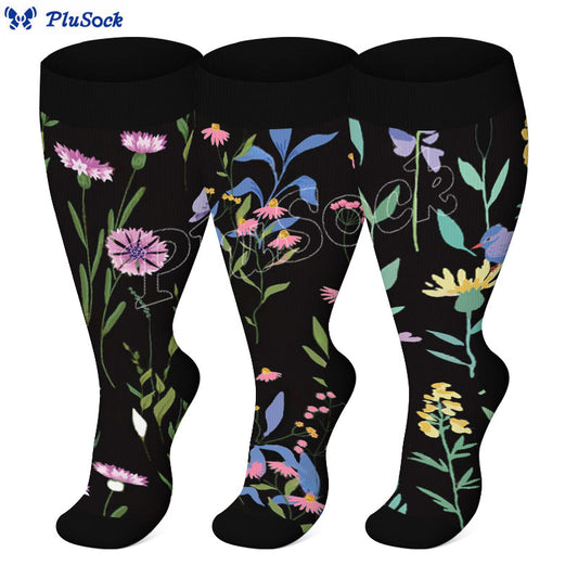Chaussettes de compression à fleurs peintes grande taille (3 paires) - image 1
