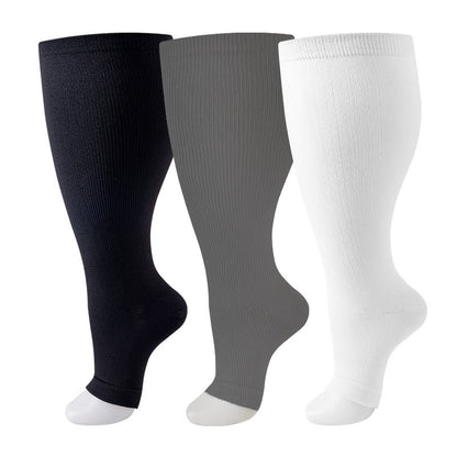 Chaussettes de compression à bout ouvert, grandes tailles, noires, blanches et grises (3 paires) - image 3