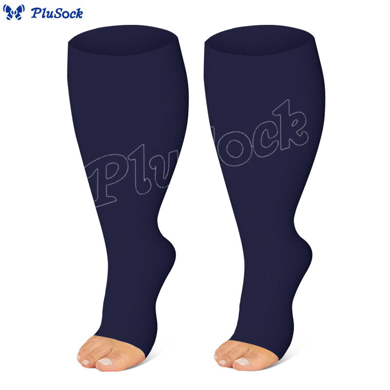 Chaussettes de compression à bout ouvert bleu marine et rose grande taille (3 paires) - image 4