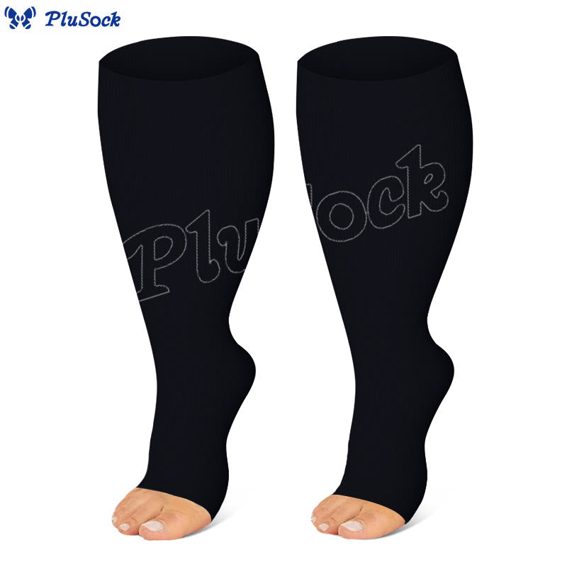 Chaussettes de compression à bout ouvert, grandes tailles, noires, bleues et roses (3 paires) - image 3