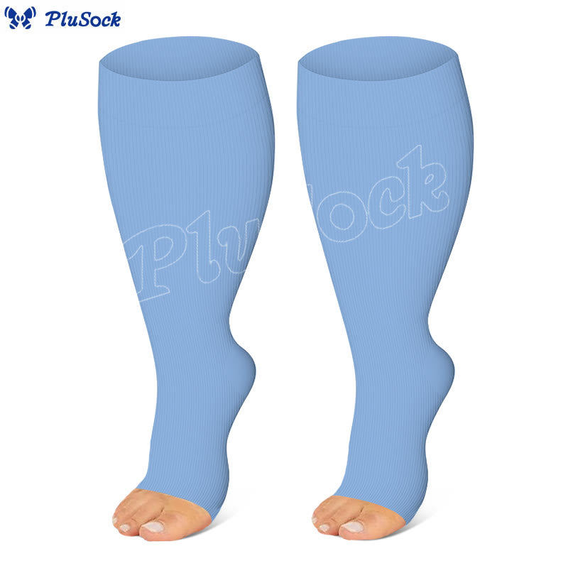 Chaussettes de compression à bout ouvert, grandes tailles, noires, bleues et roses (3 paires) - image 4