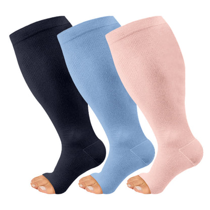 Chaussettes de compression à bout ouvert, grandes tailles, noires, bleues et roses (3 paires) - Multicolore - 4XL - image 1