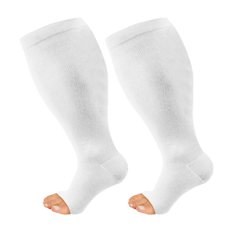 Chaussettes de compression unies grandes tailles à orteils ouverts - Blanc - 4XL - image 5