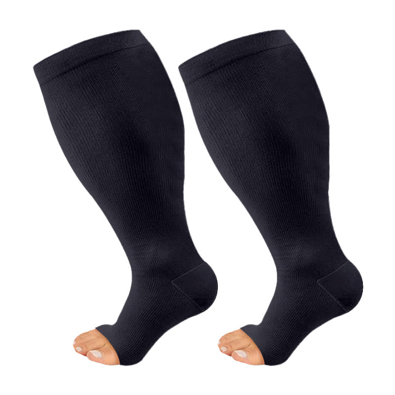 Chaussettes de compression unies grandes tailles à orteils ouverts - image 3
