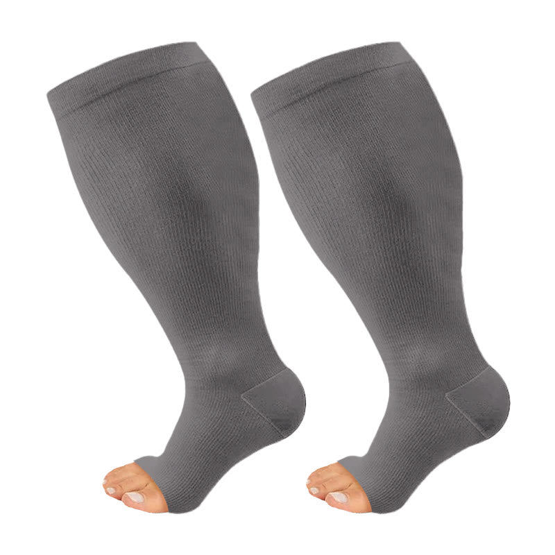 Chaussettes de compression à bout ouvert, grandes tailles, noires, blanches et grises (3 paires) - image 7