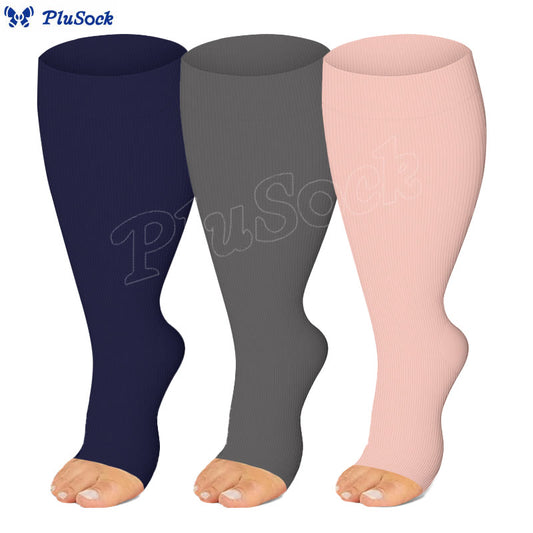 Chaussettes de compression à bout ouvert bleu marine et rose grande taille (3 paires) - image 1