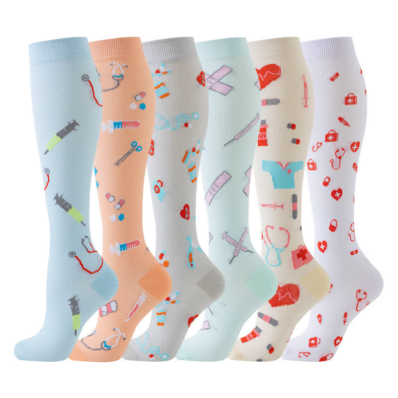 Chaussettes de compression anti-transpiration à imprimé médical (6 paires)